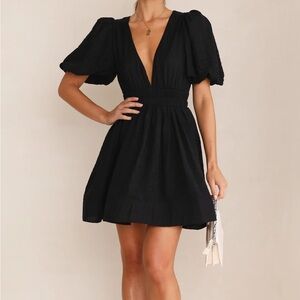 NWT Billy J Erin Mini Dress with Elegant Black Puff Sleeves